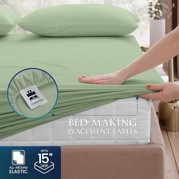 Utopia Bedding Queen Size 4 Piece Sheet Set - Brushed Microfiber - Soft Bed Sheets for Queen Size Bed Set - Includes 1 Fitted, 1 Flat, & 2 Pillow Cases - Deep Pocket (Sage)