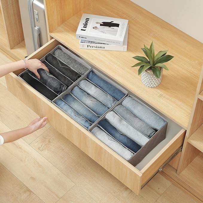 Qozary Pants Jeans Organizer for Closet, 4 Pack Drawer Organizers for Clothing, 5 Grids Wardrobe Clothes Storage for Deep Drawer, T-Shirts, Legging, Short - Image 4