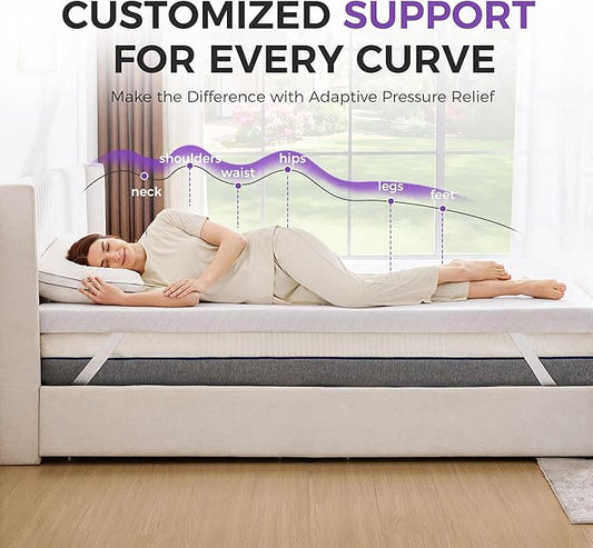 BDEUS Twin Size 2 Inch Gel Memory Foam Mattress Topper with Removable Cover, Ventilated Cooling Foam, Supportive Pressure Relief Bed Topper, CertiPUR-US Certified
