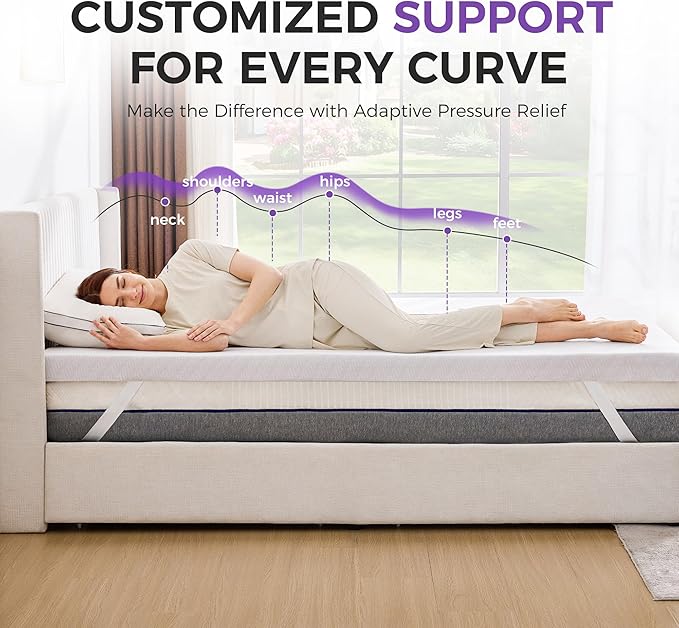 BDEUS Full Size 2 Inch Gel Memory Foam Mattress Topper with Removable Cover, Ventilated Cooling Foam, Supportive Pressure Relief Bed Topper, CertiPUR-US Certified