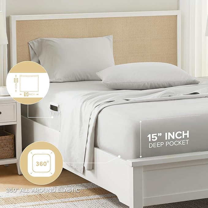 Comfort Spaces Bed in A Bag Comforter Set - Trendy Casual Design Queen Comforter with Complete Sheet Set with Side Pocket, All Season Comforter Queen, Shams, Gloria, Queen Grey/Yellow 9 Piece