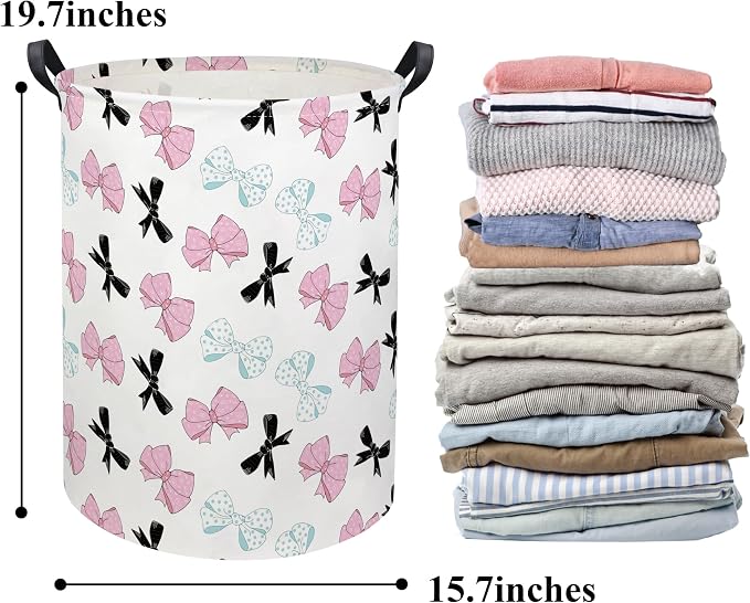 HIYAGON Butterfly Baby Laundry Basket Baby Hamper for Nursery Girl Kids Butterfly Hamper Cute Kids Toys Storage Bin Organizer Butterfly Room Decor for Home(Bowknot) - Image 6