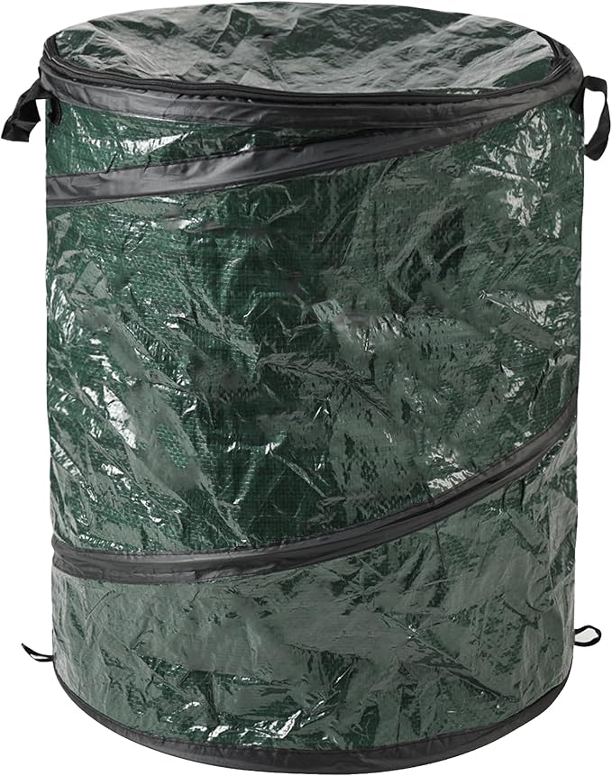 Collapsible Trash Can - Pop Up 44-Gallon Outdoor Portable Garbage Bag Holder with Zippered Lid - Recycle Bin for Camping or Parties by Wakeman (Green) by Wakeman