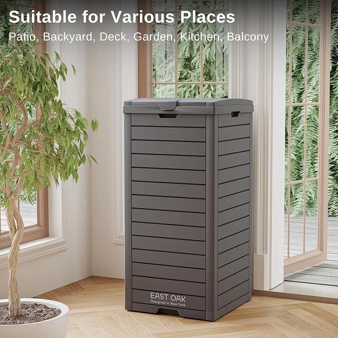 EAST OAK 38 Gallon Outdoor Trash Can | Waterproof Resin Garbage Can with Tiered Lid & Drip Tray | Outside Trash Bin for Patio | Kitchen, Backyard & Deck | Gray Color - Image 3