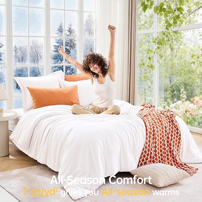 MUXHOMO Queen Comforter Set, All Season Ultra Soft Down Alternative Bedding - 3 Piece Lightweight Bed Set Includes 1 Comforter (90"x90") and 2 Pillow Shams (20"x26"), Wihte
