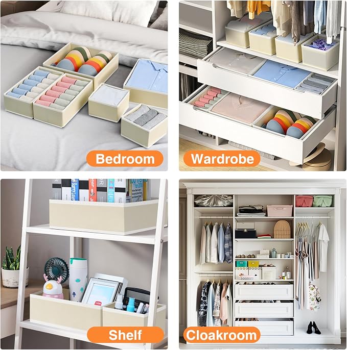 DIMJ Drawer Organizer Clothes 15 Pack - Foldable Baby Organizers and Storage & Closet Organizers for Bedroom, Closet - Nursery Organization Dresser Dividers for underwear, Sock,Bra, Belt, Tie, Beige - Image 4
