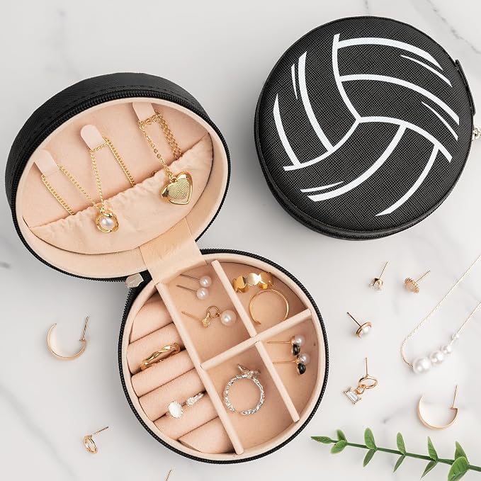 6 Pack Volleyball Mini Travel Jewelry Case Portable Black Round Volleyball Stuff Jewelry Organizer Storage Case for Team Athletes & Sports Enthusiasts Christmas Events & Milestones - Image 5