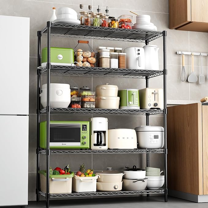 48" W Storage Shelves 1875LBS Metal Shelving, 5-Tier Adjustable Wire Shelving Unit with Liners, Heavy Duty Garage Shelving Steel Rack for Commercial Pantry, 48" W x 18" D x 72" H, Black - Image 2