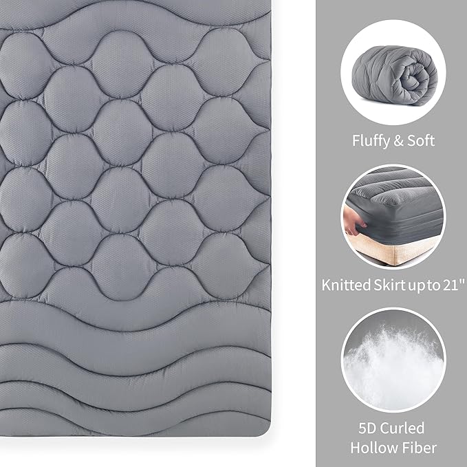 Sonive Twin Mattress Protector, Mattress Topper with 8-21" Deep Pocket, Mattress Pad with 3-Zone Support, Mattress Cover Microfiber Fitted Mattress Machine Washable Grey