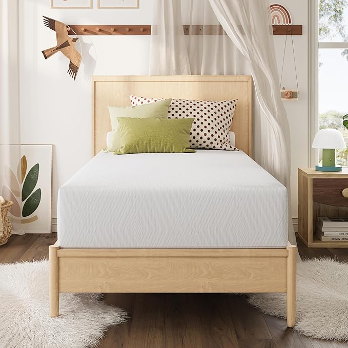 MLILY Twin Mattress in a Box, 12 inch Mattresses Made in USA for Kids Bed Single Size Daybed Individual Bunk, Green Tea Memory Foam Mattress for Cool Sleep & Pressure Relief, Medium Firm