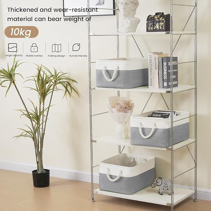 Large Storage Baskets- 15.7x11.8x8.26 inch Storage Bins for Shelves and Closet Organizing, Foldable Fabric Bin for Home Organization Clothes and Laundry (1-Pack, White&Gray) - Image 3