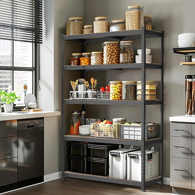 WORKPRO 5-Tier Steel Shelving Unit-Black, 35-3/10”W x 17-1/2”D x 72”H, Adjustable Storage Rack, Heavy Duty Shelf with MDF Board, 1650 lbs Load Capacity (Total) for Garage, Basement, Warehouse, Kitchen - Image 7