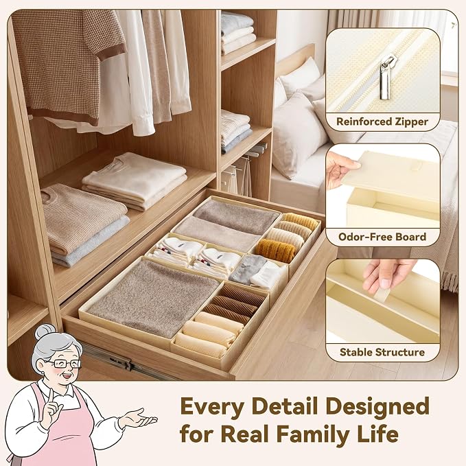 GRANNY SAYS Drawer Organizer Clothes, 6 Pack Dresser Organizer Bins for Nursery, Closet Organization and Storage Dividers for Clothing, Baby Clothes, Underwears, Beige - Image 5