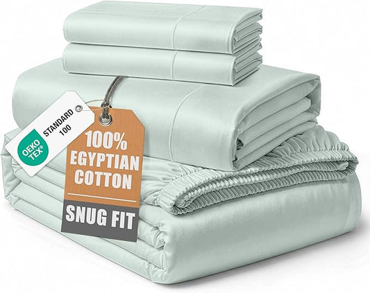 LANE LINEN Luxury 100% Egyptian Cotton Bed Sheets King Size, Fully Elasticized Reinforced 15 Inch Extra Deep Pocket King Sheets, Soft & Comfy Sateen Weave for Silky Finish - Murmur