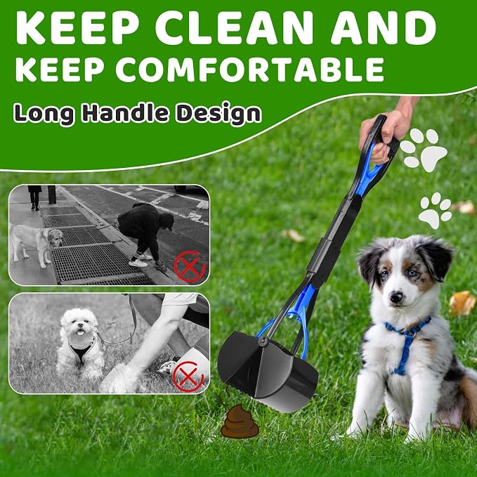 Dog Poop Trash Can Outside with Pooper Scooper and Metal Rake & Tray, 20L/5Gal Dog Waste Trash Can with Lid, Pedal and Removable Inner Waste Bin, Pet Poop Bin with 100 Bags, Blue - Image 4