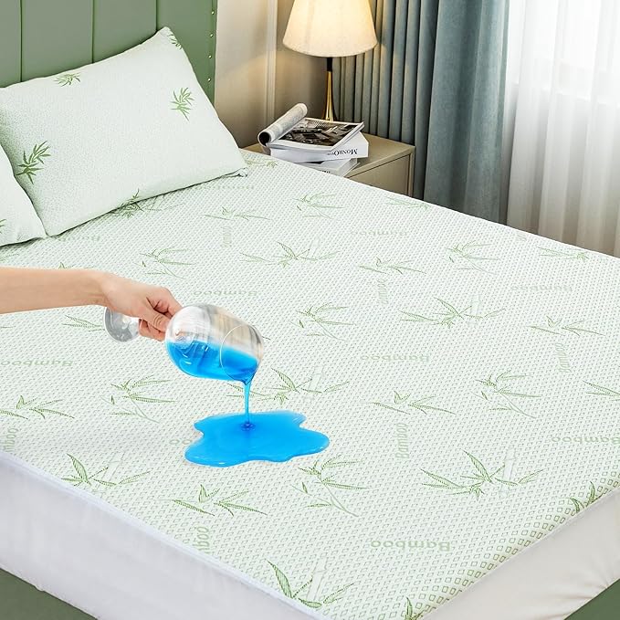 Waterproof Mattress Protector King Cooling Cover for Hot Sleepers 3D Air Fabric Breathable Noiseless & Soft Bed Cover for 6-18" Deep Pocket Adults, Incontinence 15% Viscose from Bamboo