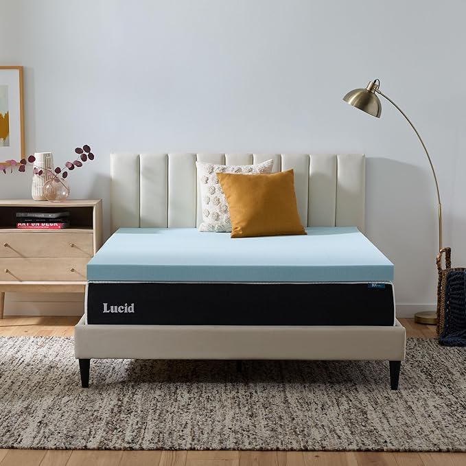Lucid 3 Inch Memory Foam Mattress Topper, Twin XL Size – Cooling Gel Bed Topper – Preassure-Relieving Deep Plush Feel – Ventilated Breathable Design – CertiPur Certified - Dorm Room Essentials