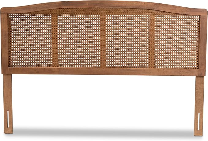 Baxton Studio Marieke Mid-Century Modern Ash Wanut Finished Wood and Synthetic Rattan Queen Size Headboard