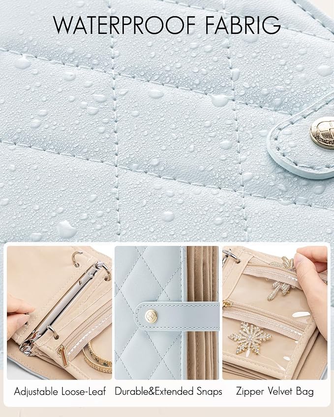 VLANDO Travel Jewelry Case,Portable Jewelry Organizer Box with Clear Zipper Velvet Jewelry Pouch,Gifts for Traveler Women Girls-Baby Blue - Image 3