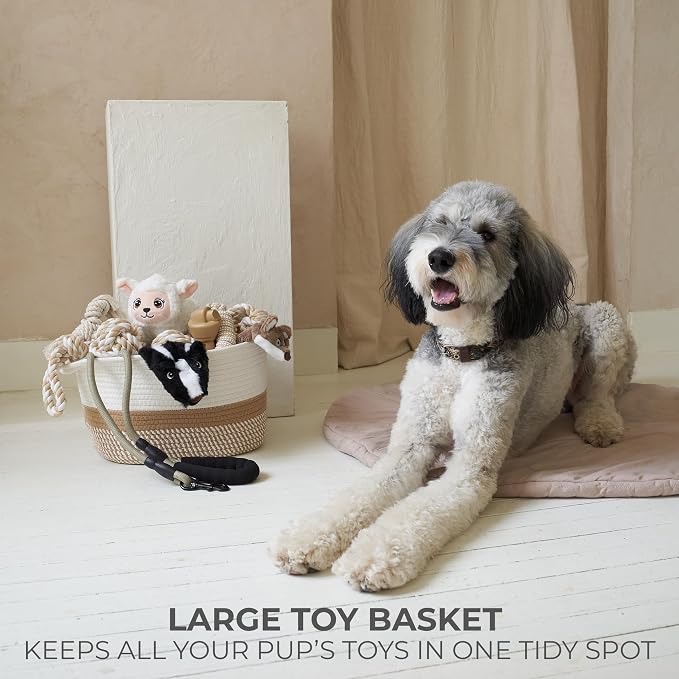 Stylish Cotton Rope Storage Basket For Dog Toys, Magazines or Books - The Perfect Woven Bin with Handles For Everyday Organization Reduces Clutter in Your Rooms - A Decorative Gift & Storage Box - Image 4