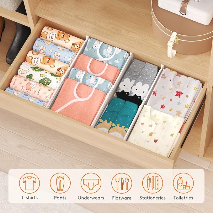 Lifewit 4" Tall 5 Pack Drawer Dividers, 35-56.5cm/13.8-22.2" Expandable Drawer Divider for Clothes, Adjustable Dresser Drawer Organizers, Drawers Separators for Dresser/Bathroom/Closet/Kitchen White - Image 9