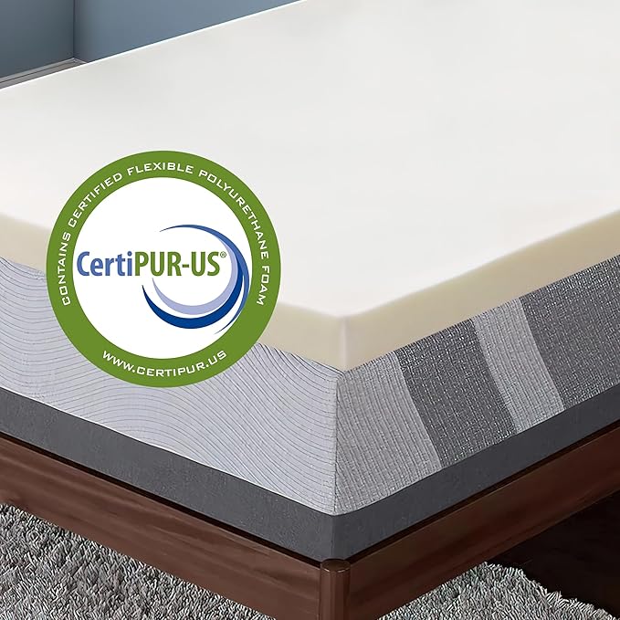 Treaton, 2-Inch High Density Medium Firm Foam Mattress Topper, CertiPUR-US Certified for Superior Comfort and Support, Twin, Green