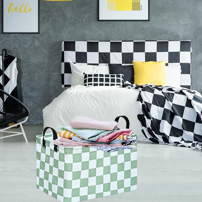 MAIZMZ Sage Checkered Storage Basket Baby Toys Organizer Bins Decorative Gifts Bakset Waterproof Nursery Hamper Women Storage Cube Kids Laundry Basket for Home/Dorm/Kitchen/Pet/Office/Closet/Shelf/ - Image 6