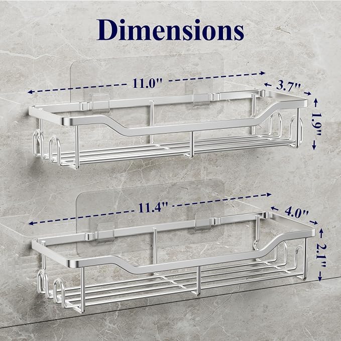 Kitsure Shower Caddy Large - Adhesive Shower Organizer, Stainless Steel Shelf for Inside Shower, No Drill Bathroom Organizers and Storage, Home Decor Accessories, 2 Pack, Sliver - Image 2