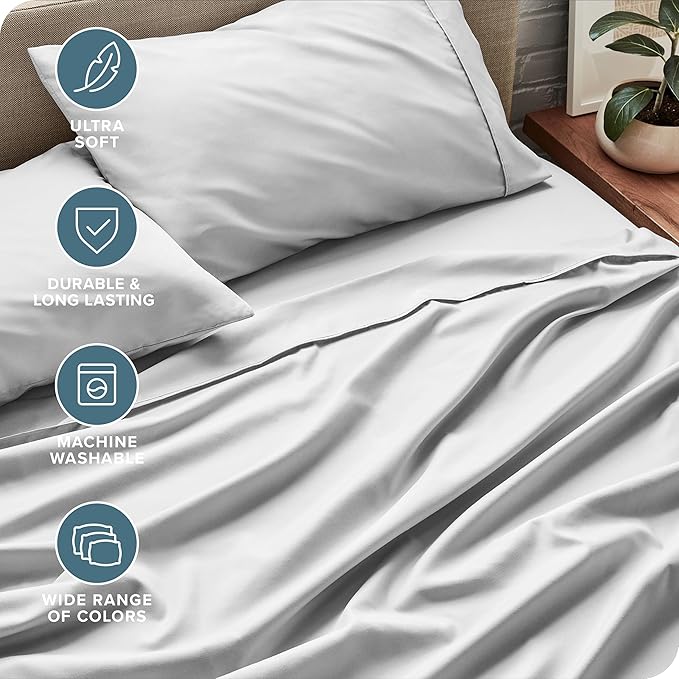 Bare Home Twin XL Sheet Set - 1800 Ultra-Soft Microfiber Twin Extra Long Bed Sheets - Double Brushed - Deep Pockets - Easy Fit - 3 Piece Set - Bedding Sheets & Pillowcases (Twin XL, Cloud Grey)