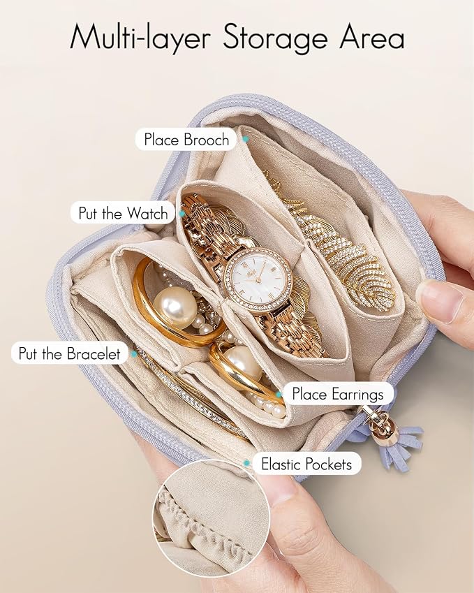 VLANDO Small Jewelry Travel Case,Jewelry Pouch Bags with Zipper,Velvet Jewelry Organizer Storage Bag for Bracelet Rings Earring Travel Essentials Gifts for Women Girl-Purple - Image 2