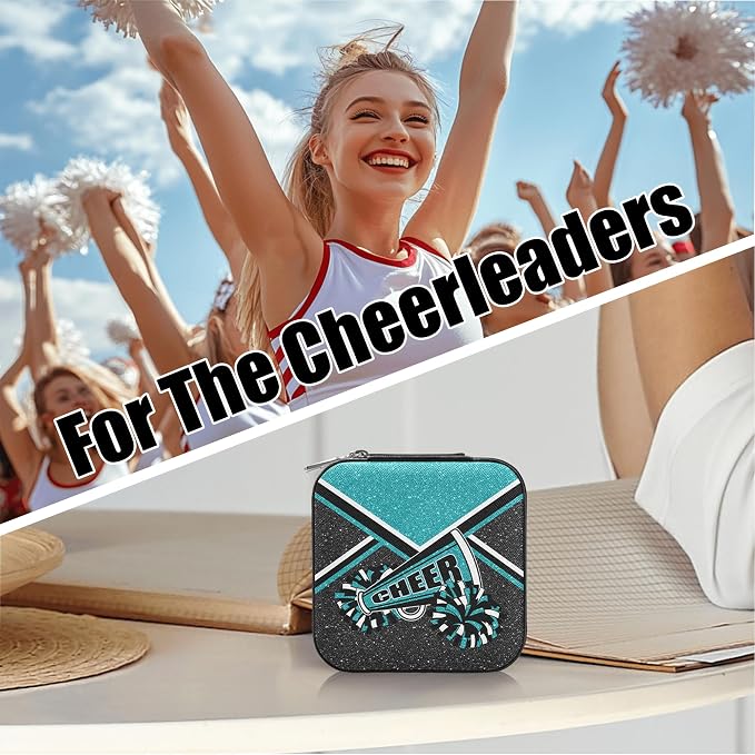 Cheerleader Travel Jewelry Case, Cheer Travel Jewelry Box for Women, Mini Jewelry Travel Case for Cheer Team, Cheerleader Gifts for Girls (Teal) - Image 4