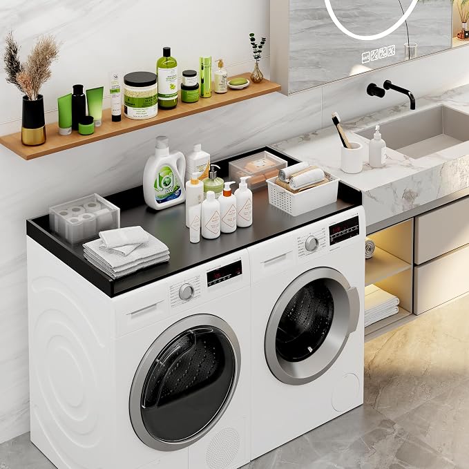 efluky Washer Dryer Countertop, Wood Countertop with Edge Rails for Laundry Room Organization and Storage, Washer Dryer Topper for Laundry Room, 27.5" x 54" Black - Image 4