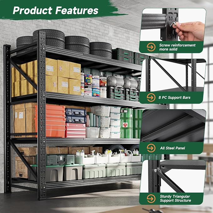 Letaya 71.3" W Metal Storage Shelves,5000LBS Heavy Duty Garage Shelving Units, 4 Tier Adjustable Utility Rack Shelf,Large Industrial Shelves,for Shop,Warehouse,Black (71.3" W x 24" D x 70" H) - Image 5
