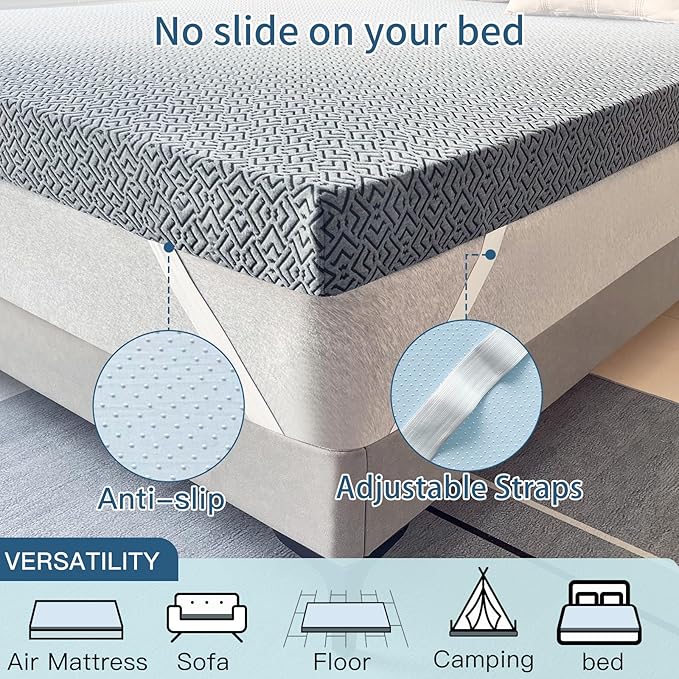 Airensky 4 Inch Memory Foam Mattress Topper, Cooling Gel Infused High Density King (76"x80") Topper with Removable Skin-Friendly Cover, Bed Topper for Pressure Relief Back Pain, CertiPUR-US Certified