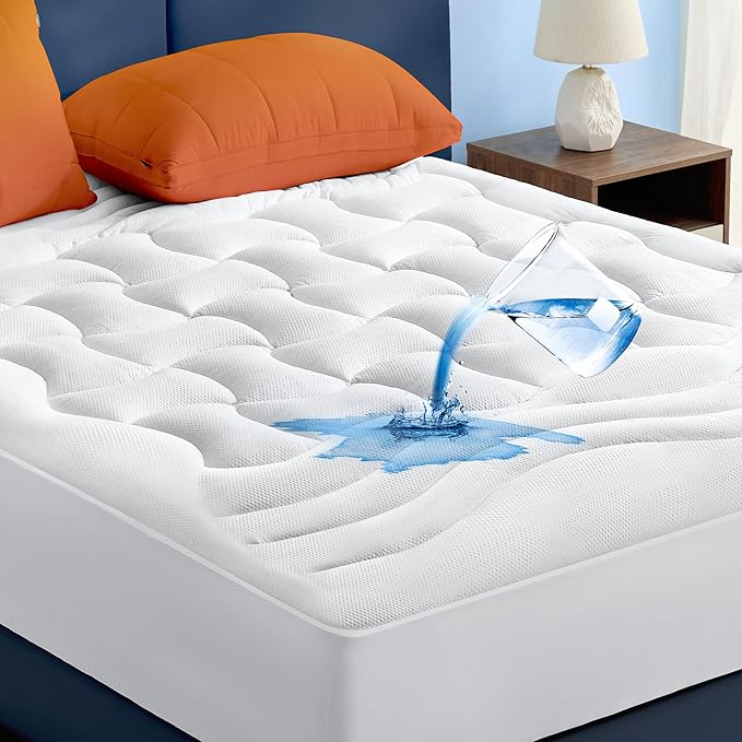 Bedsure Twin Mattress Protector Waterproof - Quilted Fitted Waterproof Mattress Pad Topper with 8-21 Inches Deep Pocket, Noiseless Bed Cover Padded, Machine Washable,White, 39x75 Inches