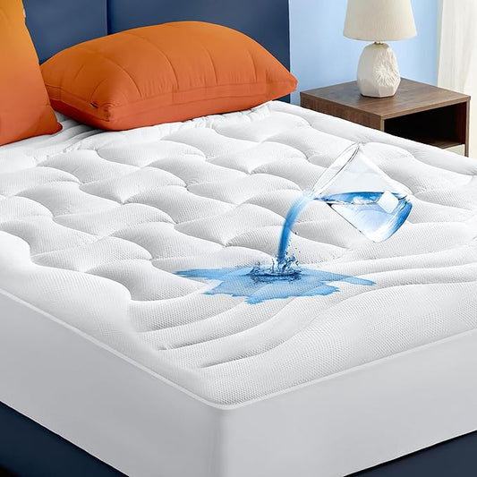 Bedsure Twin Mattress Protector Waterproof - Quilted Fitted Waterproof Mattress Pad Topper with 8-21 Inches Deep Pocket, Noiseless Bed Cover Padded, Machine Washable,White, 39x75 Inches