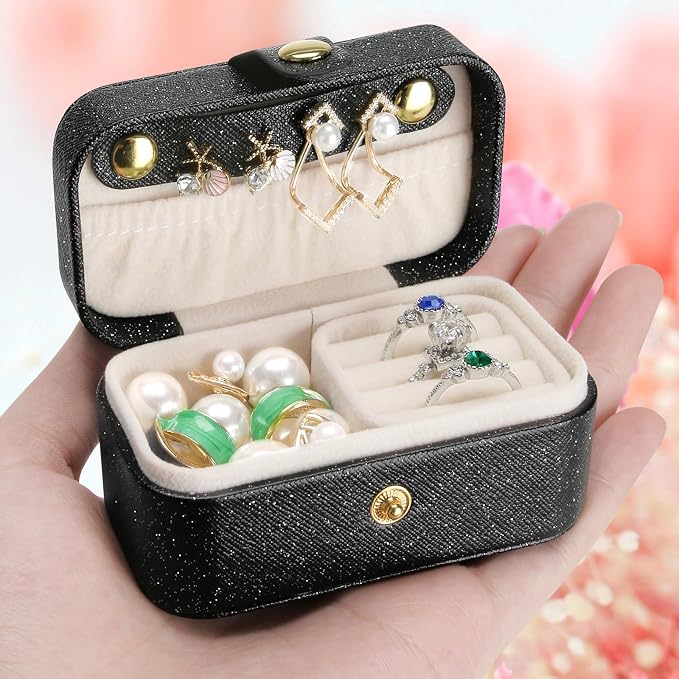 KUKUVR Small Travel Jewelry Box, Mini Jewelry Holder for Multiple Rings Necklace Earrings Lipstick, Portable Jewelry Storage Organizer Case with Removable Ring Slot (BLACK) by Unknown