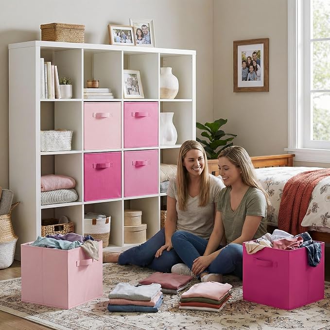 GRANNY SAYS Cube Storage Bins, 13x13 Cube Storage Organizer, Fabric Collapsible Storage Bins with Handle, Storage Cubes for Shelves, Closet, Pink Gradient, 6-Pack - Image 3
