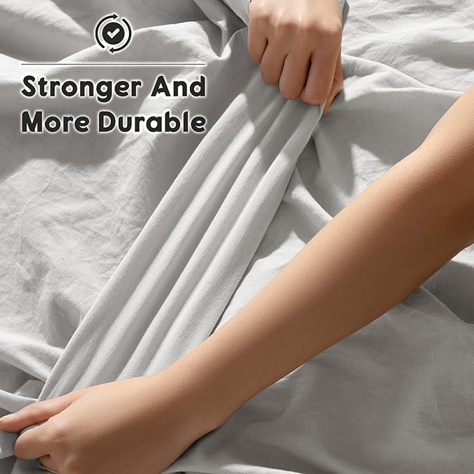 SONORO KATE 100% French Pure Linen Sheets, Breathable and Durable Linen Full Size Sheets, Anti-Tear Linen Bed Sheets, Machine Washable, 16 Inch Deep Pocket - 4 Piece (Grey, Full)
