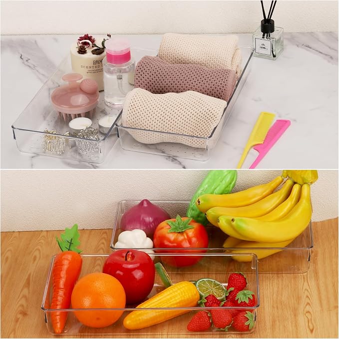 Ohlove 6Pcs Clear Plastic Drawer Organizers Tray 12" x 6.2" Storage Bins with 25Pcs Non-Slip Pads for Makeup, Jewelries, Kitchen Utensils, Bathroom and Office - Image 4