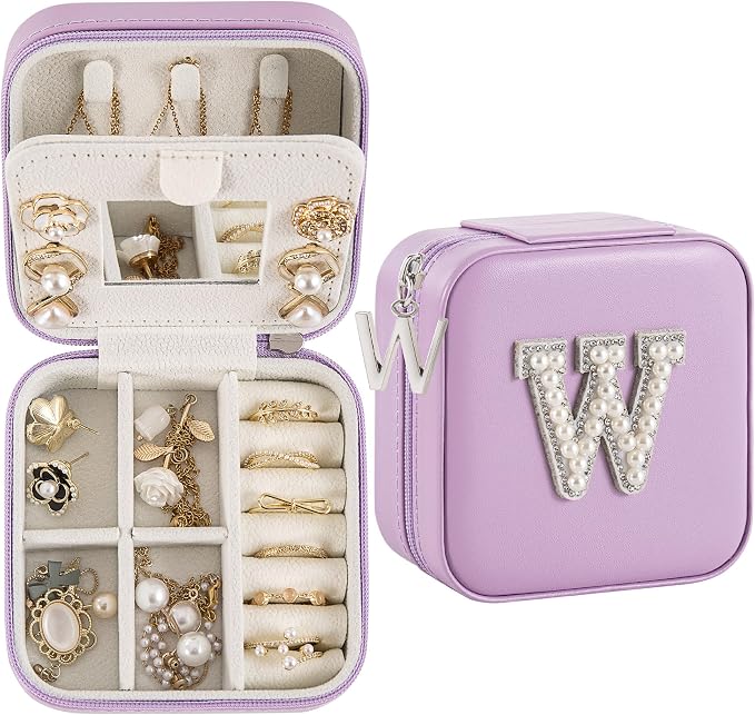 Travel Jewelry Case, Small Jewelry Box Organizer with Personalized Initials, Gifts for Girl Women, Wife Girlfriend Daughter Niece, Bridesmaid Gifts, Birthday by Unknown