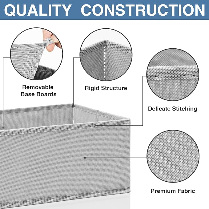 Criusia Drawer Organizer Clothes 24 Pack, Fabric Closet Organizers and Storage Bins for Underwear Sock, Odorless Dresser Drawer Dividers for Baby Nursery Organization (Grey) - Image 6