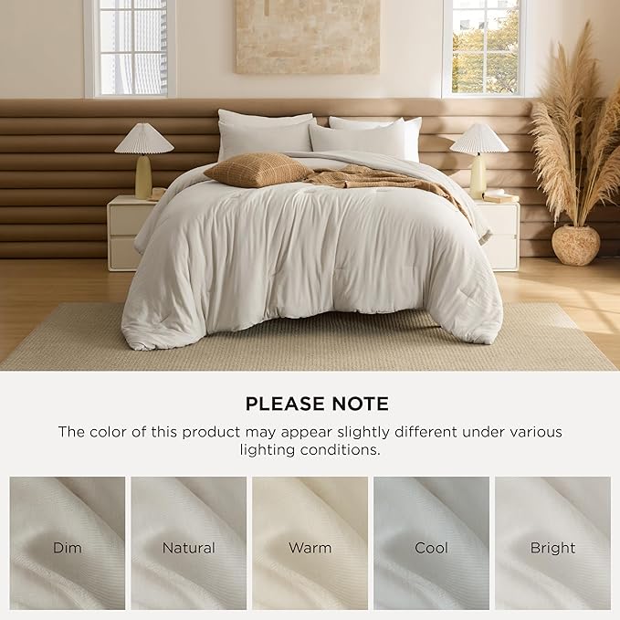 Bedsure Full Comforter Set, Beige Soft Prewashed Bedding for All Seasons, 3 Pieces GentleSoft™ Bed Set, 1 Lightweight Comforter (82"x86") and 2 Pillowcases (20"x26")