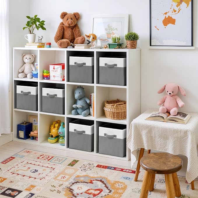 Cupic Cupid 11 Inch Storage Cube, Fabric Cube Storage Bin with Handles, Storage Cube Organizer for Clothes and Toys, Collapsible Cube Bins for Closet, Shelves, Nursery, 6-Pack, Gray and White - Image 7