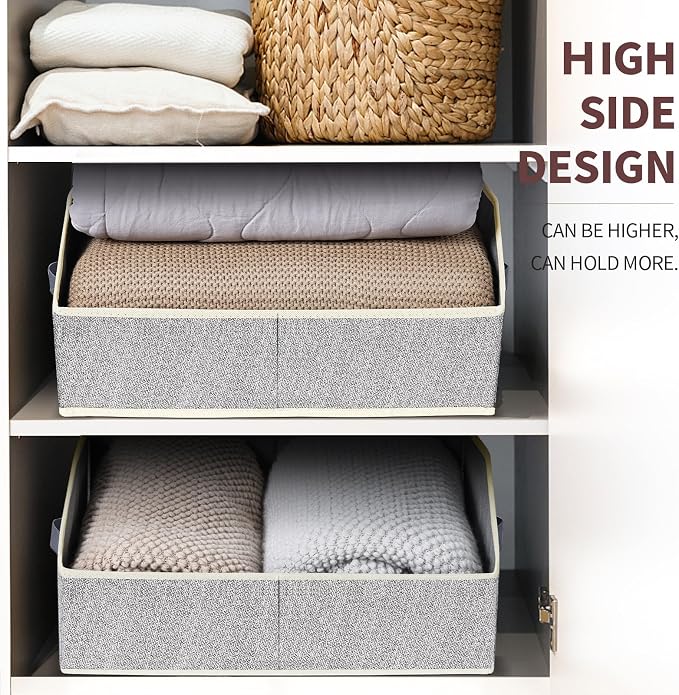 Homsorout Trapezoid Closet Shelf Organizer - Large Baskets for Organizing, Fabric Storage Box for Shelves, Cube Storage Bins for Clothes, Books, Blankets, 3 Pack, Light Gray - Image 6
