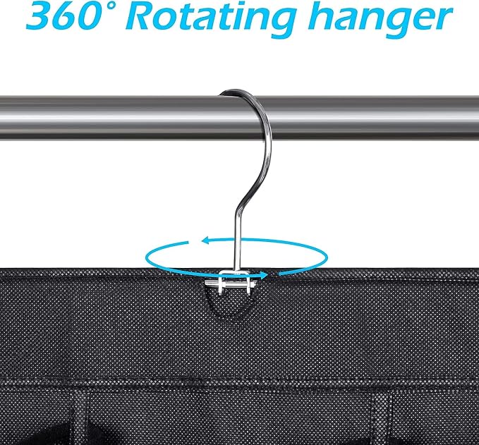 MISSLO 30 Large Pockets Dual Sided Hanging Shoe Rack for Closet Organizer with Rotating Hanger Hanging Shoe Shelves, Black - Image 4