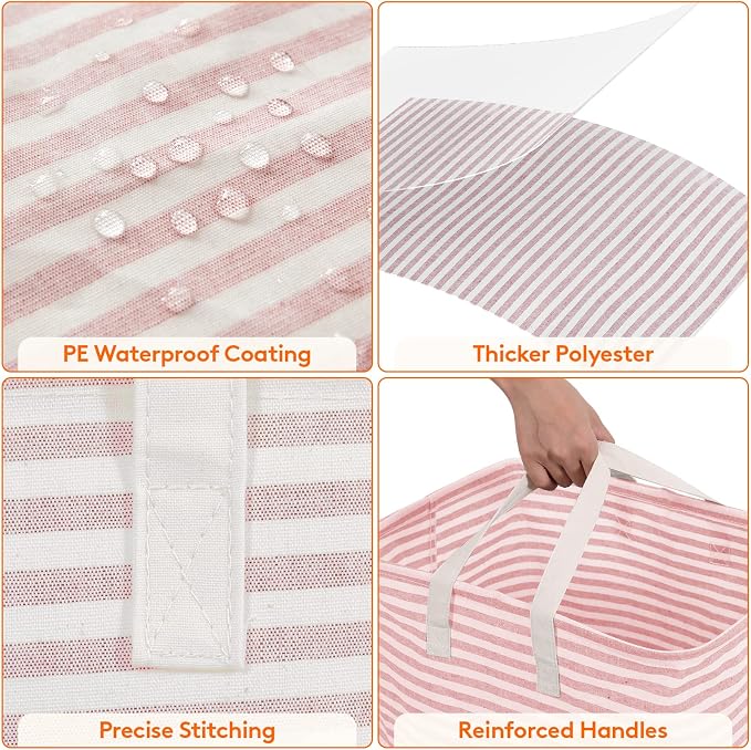 Lifewit 1 Pack Laundry Basket 80L Each, Collapsible Clothes Hamper with Reinforced Handles, Freestanding Waterproof Design for Bedroom and Laundry Room, Pink 80L Total - Image 5