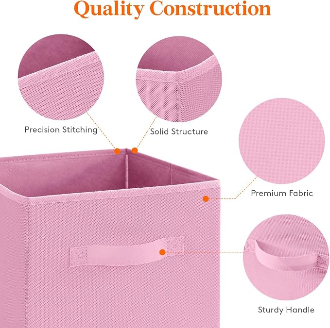 Lifewit Storage Cubes, Foldable Decorative Fabric Storage Baskets for Organizing Home Organizers with Handles for Shelves, Closet, 11 Inch Bins, 18L Pink, 6 Packs - Image 3