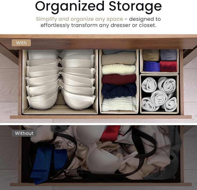 Reli. Drawer Organizer Clothes (14 Pack) | Dresser Drawer Organizers & Nursery Organization | Foldable Fabric Dresser Storage Dividers for Bras, Nursery, Changing Table, Baby Clothes, Clothing (Beige) - Image 7