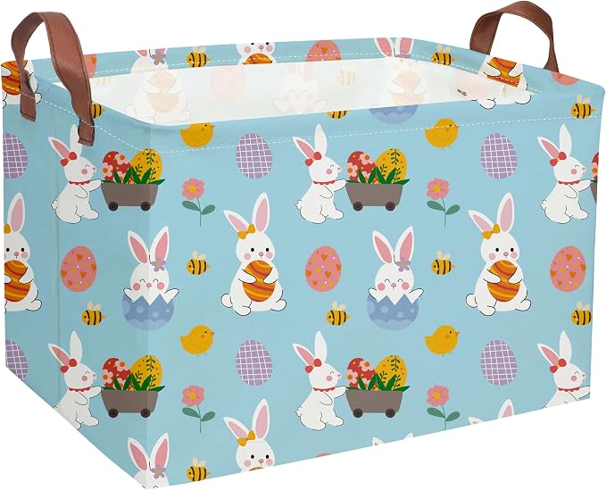 Rectangular Easter Basket Kids Gift Baskets Empty Baby Basket for Boys and GirlsToy Storage Bins Organizer Bin Box Cute Room Decor for Home(Blue easter) by DDBASKET